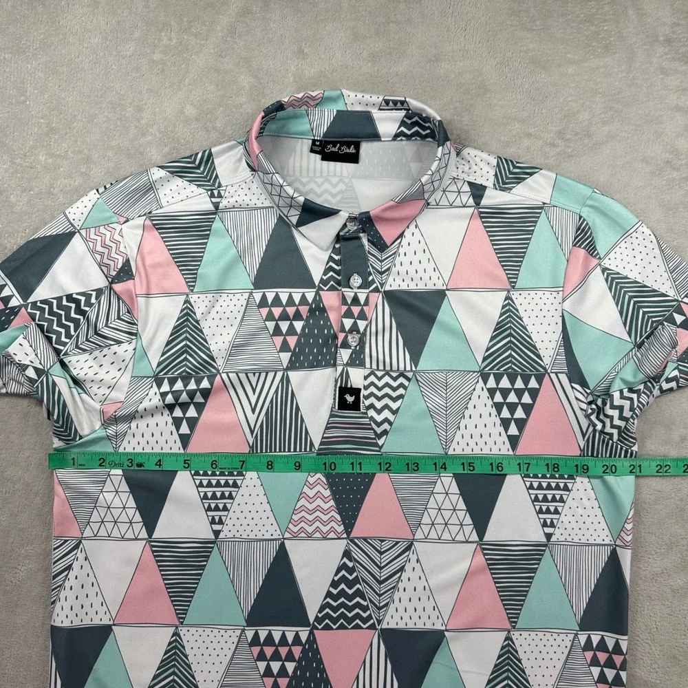 Bad Birdie Polo Shirt Mens Medium Multicolor Geometric Triangle Golf Performance - Picture 8 of 11